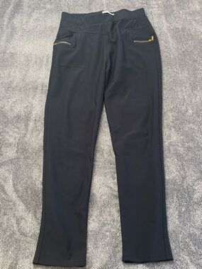 Women's Black Pull-On Trousers with Gold Zip Pockets